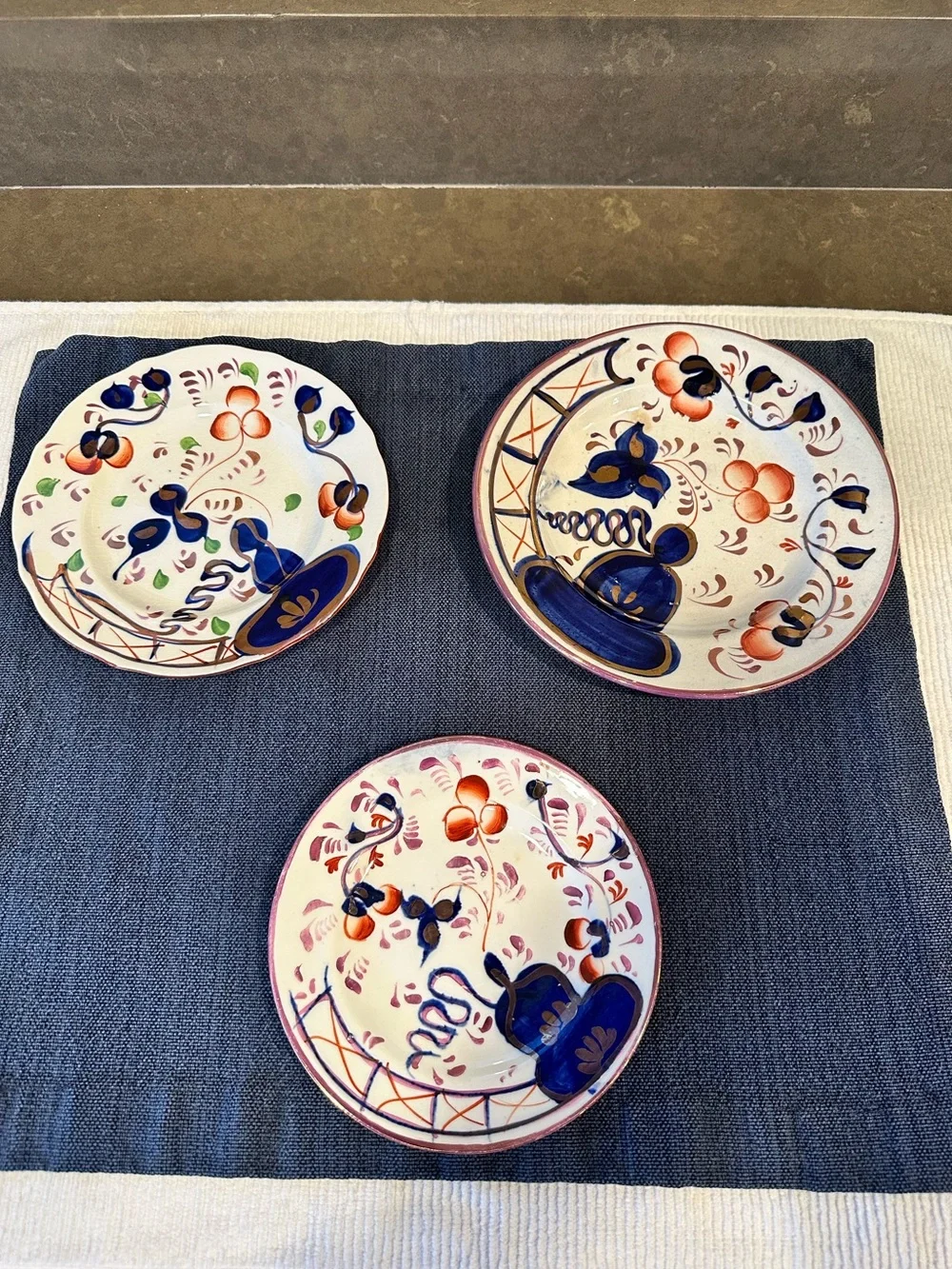 VTG Gaudy Welsh Set of 3 Plates-Hand Painted Oyster Pattern Pink Luster-1800s
